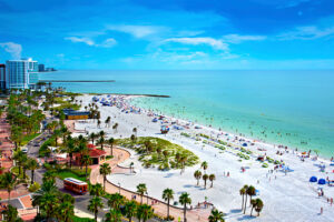 Clearwater Beach on the Gulf of Mexico is located on the west central coast of Florida.